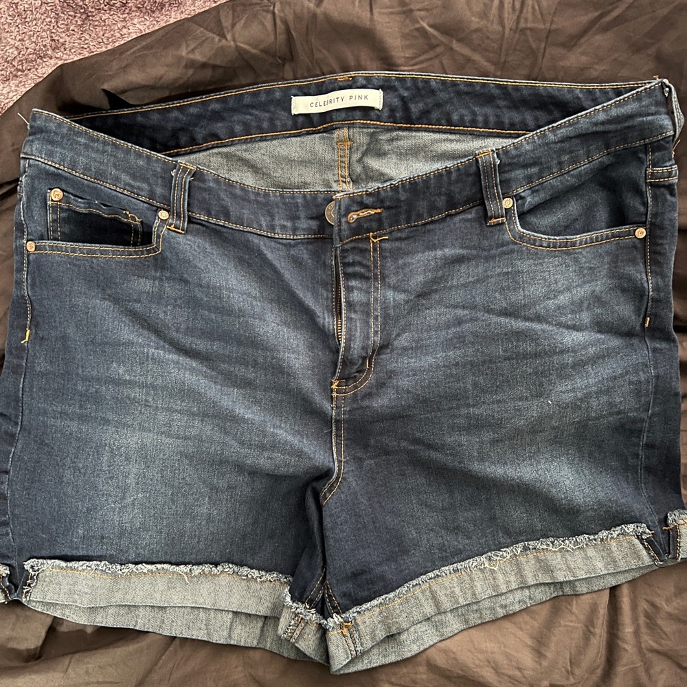 Celebrity Pink Blue Jean Shorts with Cuffed Hem